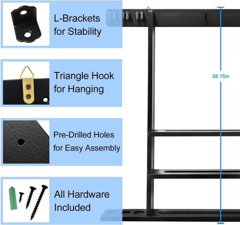 Pool Stick Holder, Solid Wood Cue Stick Holder for Billiard Room, Bar Room, Game Room (Black)