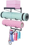 Yoga Mat Holder Wall Mount, 3 Sectional Yoga Mat Storage Rack with 7 Hooks for Foam Roller and Resistance Bands