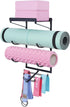 Yoga Mat Holder Wall Mount, 3 Sectional Yoga Mat Storage Rack with 7 Hooks for Foam Roller and Resistance Bands
