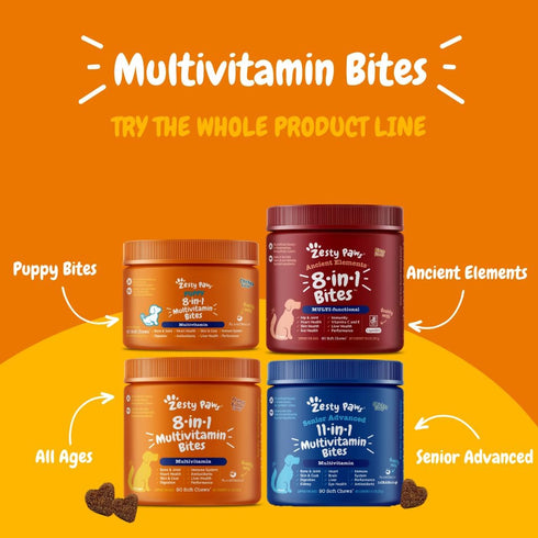 Zesty Paws Senior Dog Multivitamin Treats, 90ct, for Skin & Coat, Immune Health, Glucosamine