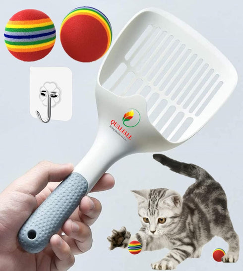 Large Cat Kitty Litter Box Poop Pooper Scoop with Holder, Sturdy Durable, Light, 1+2+1pcs, White