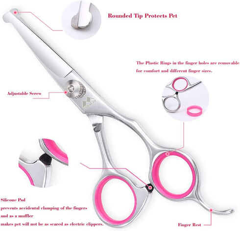 iSeaFly 6 1 Dog Grooming Kit with Round Tip, in Cat Dog Grooming Scissors, Stainless Steel Pet Grooming Shears for Full
