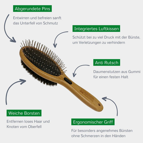 Bamboo Groom Combo Brush for Pets, Large with Bristles & Stainless Steel Pins