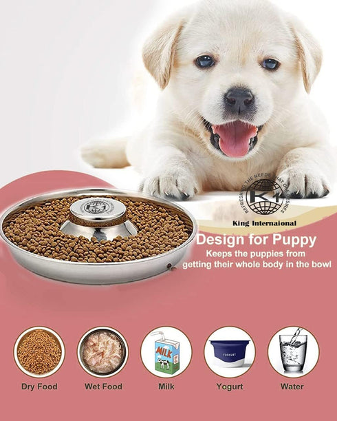 Puppy Bowls for Litter, 2 Stainless Steel Puppy Feeding Bowls, 11.5'' Food Feeding Weaning Bowl for Small Medium Pets