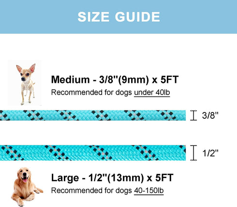 5 FT Heavy Duty Slip Lead Dog Leash for Small Medium Large Dogs, No Pull Training with Reflective Thread, Teal Stripe,