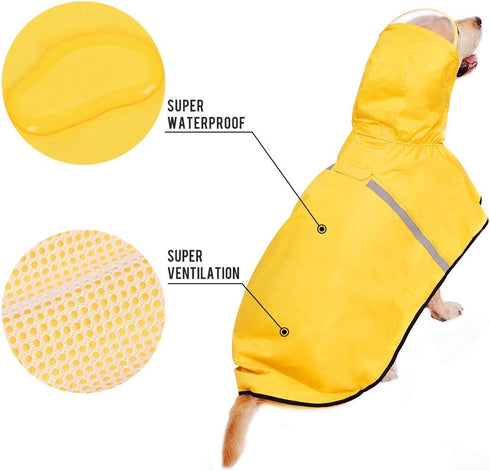Dog Raincoat with Adjustable Belly Strap and Leash Hole, Waterproof Slicker Lightweight Breathable Rain Poncho Jacket
