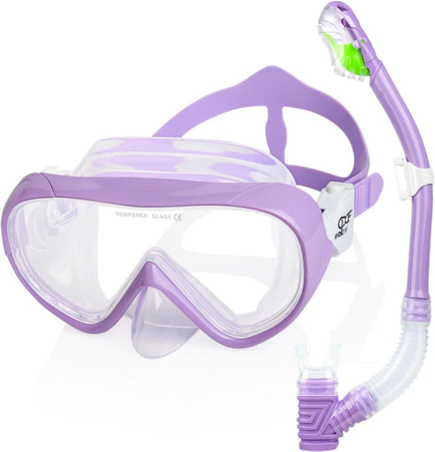 Kids Snorkel Set, Anti-Fog Diving Mask Swim Goggles and Dry Snorkel for Youth Boys Girls Age 4-14