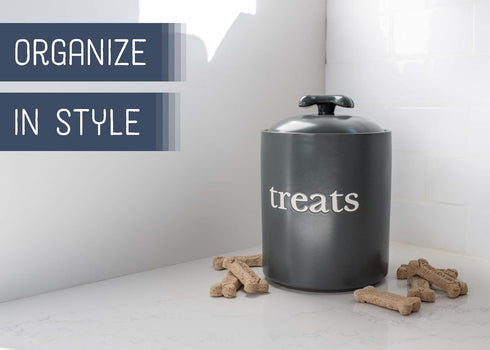 Nat & Jules Charcoal Grey 8 x 6 Ceramic Pet Treats Canister
