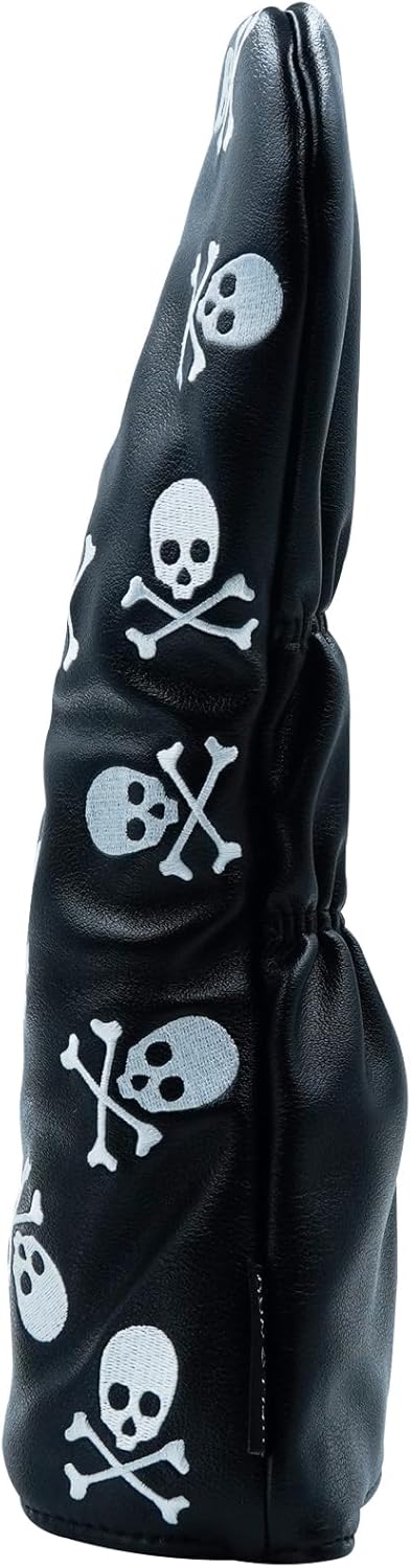 Skeleton Golf Club Headcover - Skull and Crossbones Driver, Fairway Wood, Hybrid PU Leather Headcover in White and Black