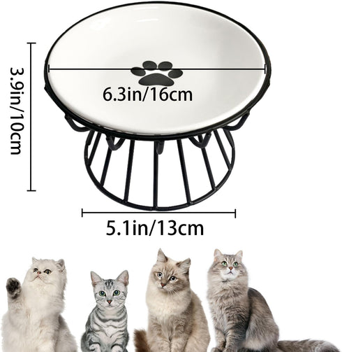 Ceramic Cat Bowls with Metal Stand,2 Pack Elevated Cat Bowl Raised Kitten Food&Water Feeding Shallow Dish for Indoor Cats,Puppies,Small Dogs