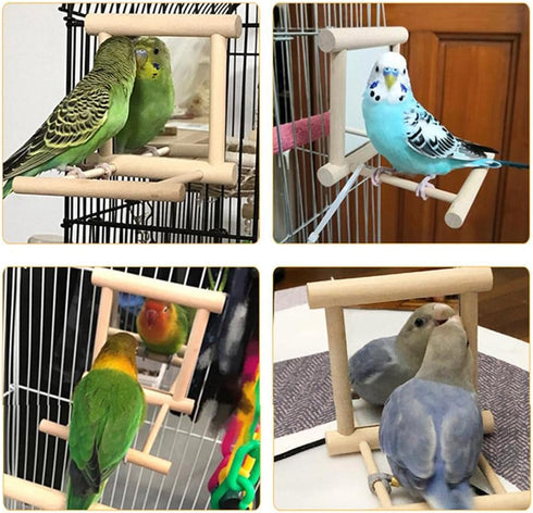 Generic (1PCS) Wooden Bird Mirrors Bird Swing, Parrot Cage Toys, Swing Hanging Play with Mirror for Small Birds Greys