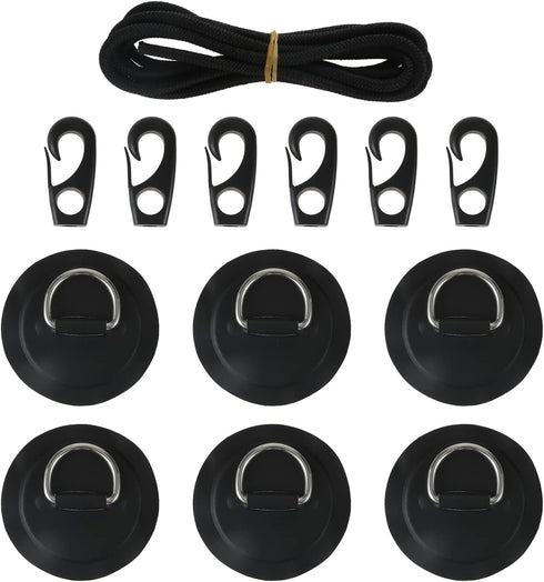 Yetaha 6 Pack Stainless Steel D Rings, PVC Patch, Bungee Cord with Hooks for Inflatable Boat