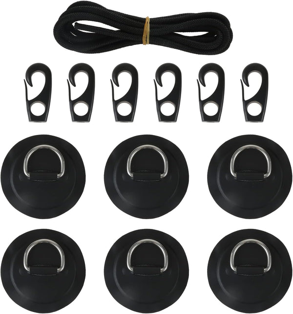 Yetaha 6 Pack Stainless Steel D Rings, PVC Patch, Bungee Cord with Hooks for Inflatable Boat