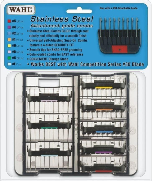 8 2 Wahl Pro Animal Stainless Steel Attachment Combs - Cutting Lengths - Color-Coded Dog & Cat Clipper Guides - Animal