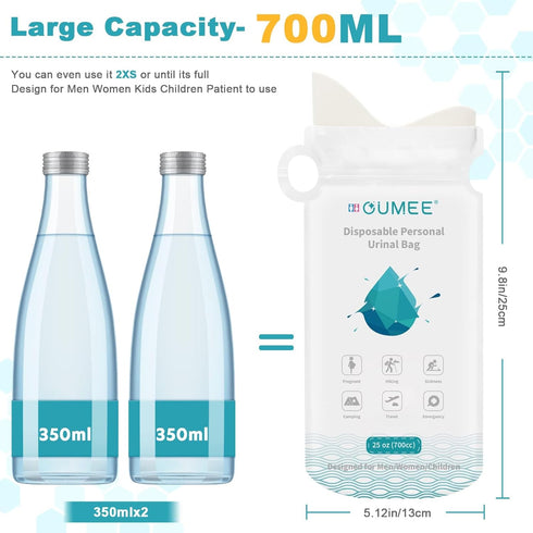 OUMEE 8/12/20/23/28 Pcs Emergency Disposable Urinal Bags - 700 ML Unisex Camping Pee Bags for Travel