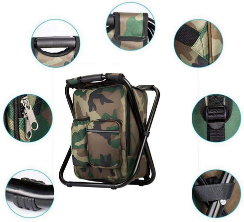 FCFKUK 3 in1 Backpack Backpack Bright starl Upgraded Large Size Multifunction Fishing Chair, Portable Hiking Camouflage
