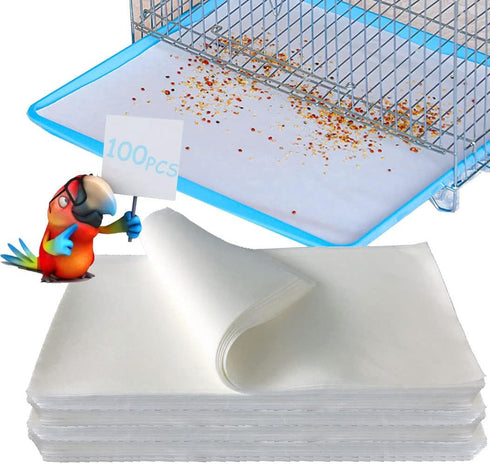 100PCS Bird Cage Liner Papers, Disposable Precut Absorbent Cushion Pad for Pet Birds (White)