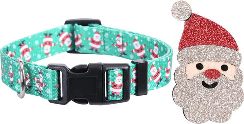 Lamphyface 2 Pack Adjustable Christmas Dog Collar with Father Christmas and Xmas Tree Accessories