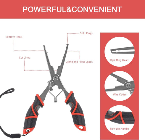 Fishing Tool Kit with 8 Pack Fillet Knife, Fishing Scissors, Pliers, Saltwater Fish Measuring Ruler, Anti-Lost Lanyard,