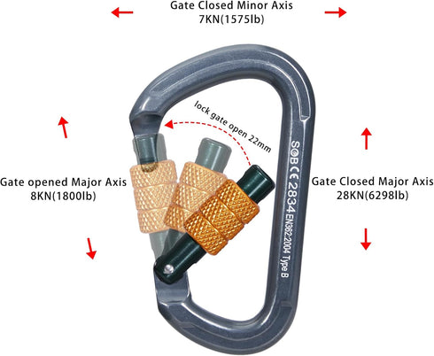 SOB Auto Locking Climbing Carabiner Clips - Heavy Duty Asymmetrical Connector for Rappelling Gear and Outdoor Projects
