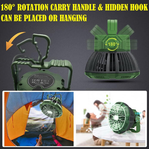 7800mAh AYAMAYA Rechargeable Camping Tent Fan with LED Light, Remote Control, Portable Camping Lantern Fan USB Desk
