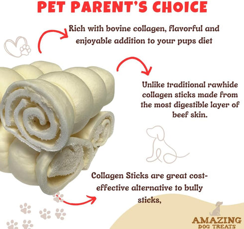 Amazing Dog Treats, Beef Cheek Rolls, Mega Thick 5-6", 8 Pcs, Safe Rawhide Alternative for Power Chewers.