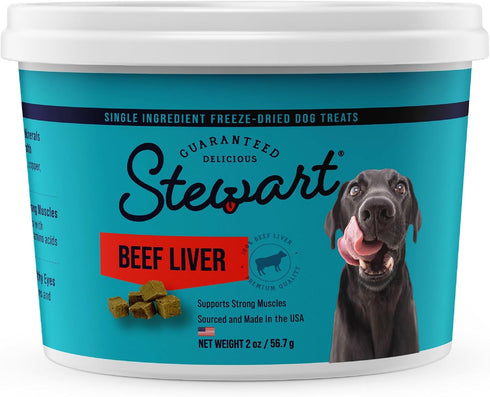 Stewart Freeze Dried Dog Treats, Beef Liver, 2 oz, Grain Free & Gluten Free, Resealable Tub