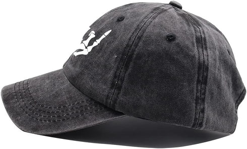 Skeleton Hand Hat, Skull Finger Baseball Cap Adjustable Washed Distressed Denim for Men Women