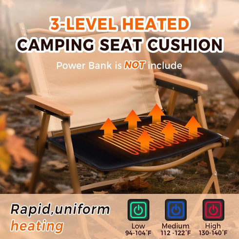3 Settings Heated Stadium Seat Cushion for Bleachers,Portable Folding Seat Heating Cushion,Lightweight Heated Camping
