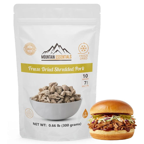 MOUNTAIN ESSENTIALS Freeze-Dried Shredded Pork Fully Cooked, Ready-to-Eat Meat | 10 Servings