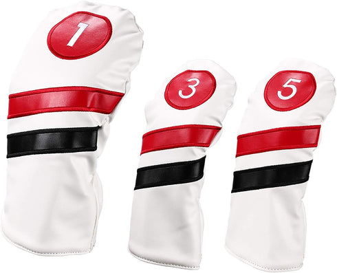 Golf Head Covers Set of 3, Vintage PU Driver Fairway Wood Headcovers for Golf Club