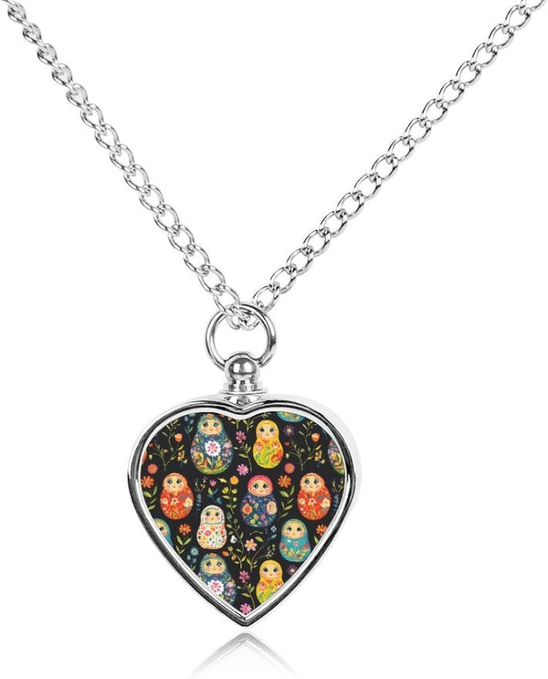 Generic Russian Nesting Dolls Flowers Pet Supplies Dog Ashes Urn Necklace Heart Shape