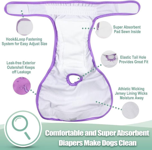 (Pack 3, wegreeco Washable Reusable Premium Female Dog Diapers, Medium Large Small Dog Doggie Puppy & Doggy Diapers