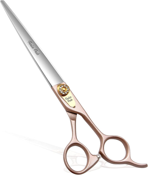 Fenice Peak 7.5'' Dog Straight Scissors for Grooming, 440C Stainless Steel Rose Gold Professional Pet Trimming
