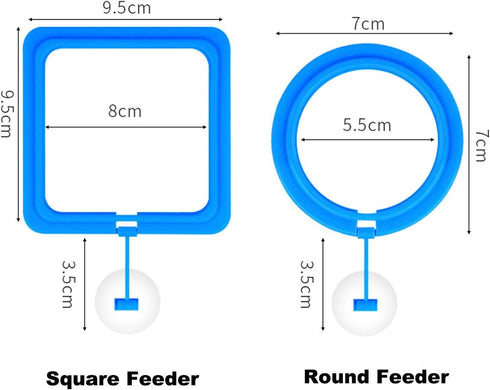 2PCS Fish Feeding Ring Round and Square Floating Food Feeder Circle with Suction Cup for Aquarium Fish Tank