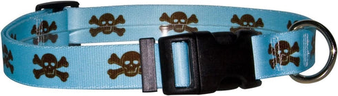 Yellow Dog Design Standard Easy-Snap Collar, Large 18" - 28", Blue/Brown Skulls