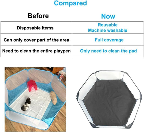 4Pcs (42.5in 41in) Chinchilla, Amakunft Waterproof Hexagon Playpen Mat Washable Pee Pad Fit with Small Animal Playpen x