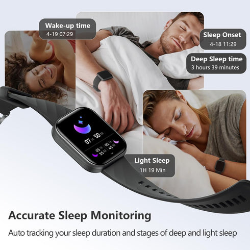 FITVII 24/7 120+ Health & Fitness Tracker (Answer/Make Calls), Smart Watch with Heart Rate and Blood Pressure, Sleep