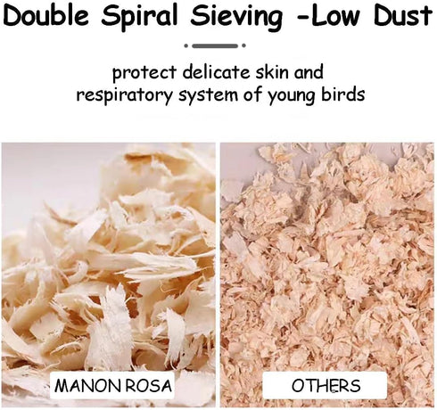 MANON ROSA Wood Shavings for Bird Bedding - Natural Aspen Soft Low-Dust & Odor-Control Nesting Material for Parakeets