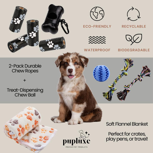 PupLuxe 22 Piece Puppy Starter Kit - Black Dog Training Kit, Great Welcome Gift for New Puppy Owners