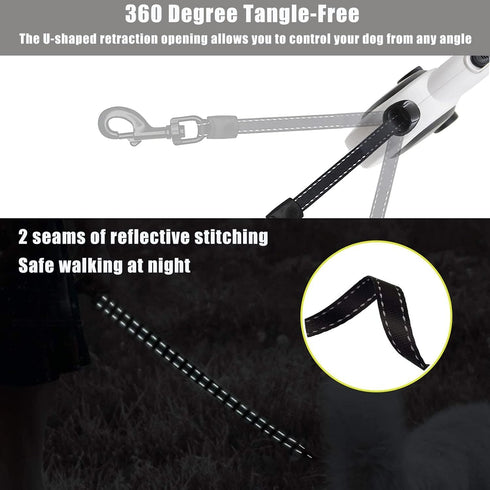 Upgrade 3-in-1 Retractable Dog Leash, 26 ft Heavy Duty with Integrated Dispenser & Poop Bags, for Dogs up to 110 lbs