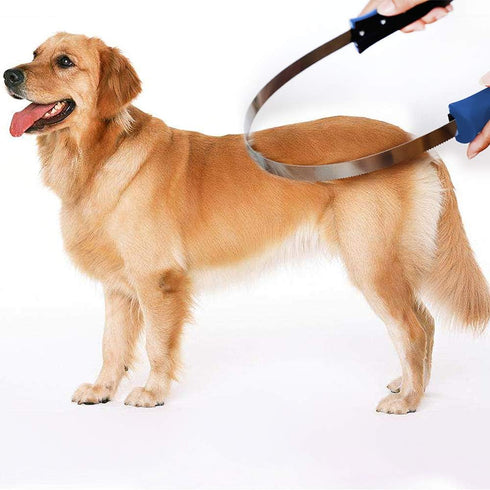 Dual-Sided De-Shedding Tool with Stainless Steel Blade for All Dog Coat Types - Soft Touch Grip (BLUE)