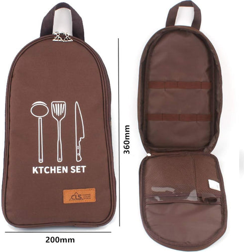 NatSumeBasics Portable Travel Bag Organizer for Camping Cooking Utensils, BBQ Kitchen Kit (1pc Brown Bag)