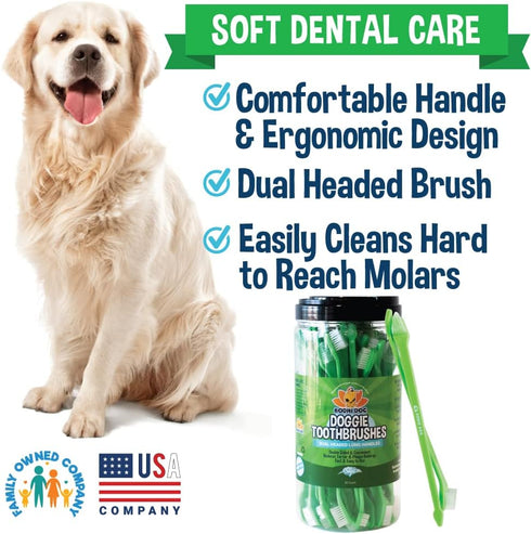 (50 Count) Bodhi Dog Dual-Headed Toothbrush for Dogs & Cats - Soft Bristles for Gentle Pet Dental Care - Puppy & Adult