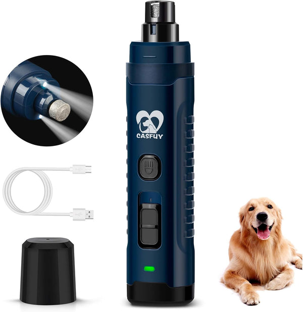 Casfuy Dog Nail Grinder with 2 LED Light - 4.8V Powerful 2-Speed Electric Nail Trimmer for Medium Large Dogs