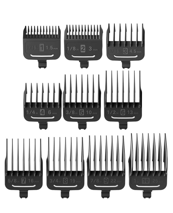 Oneisall 10Pcs Dog Clippers Attachment Guide Comb Guards RFC-676 #1-#8, Cut Lengths 1.5mm to 25mm, Black