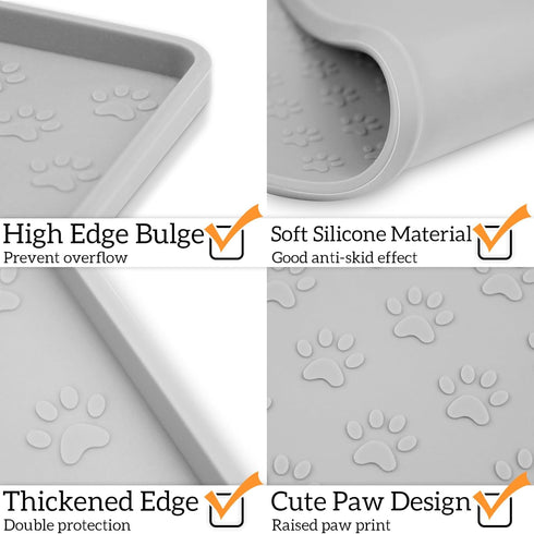 Ptlom Anti-Slip Dog Food Mat, Waterproof High-Lips Dog Feeding Mat for Food and Water, Silicone Tray