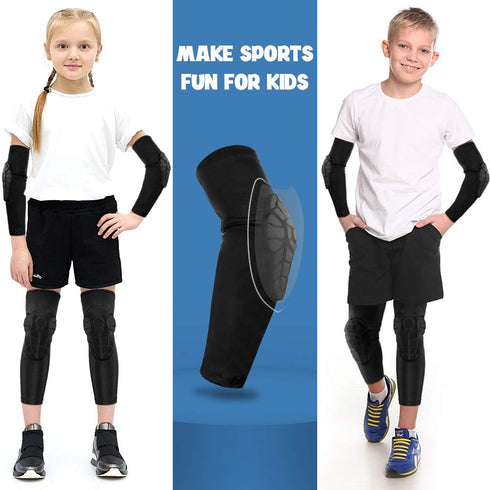 Kids / Youth Sports Honeycomb Compression Knee Pad Elbow Pads Guards for Basketball, Baseball, Football, Volleyball,