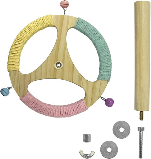 Wooden Spinning Parrot Perch Toy - Fun Exercise Accessory for Birds