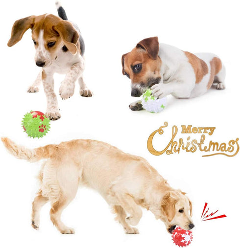 Vehomy Christmas Squeaky Dog Toys, 3Pcs Spicy Chewing Balls with Snowflake Pattern for Small Medium Large Dogs